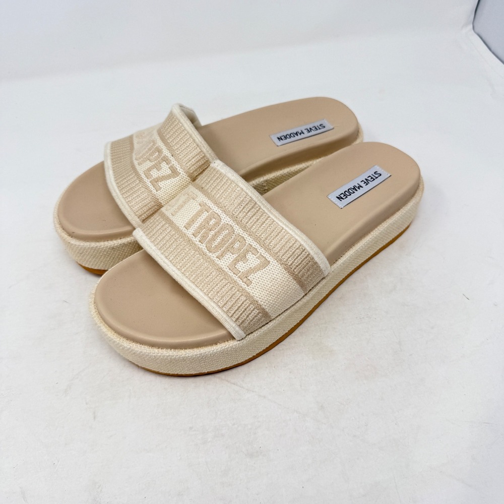 Steve Madden Knoxley Platform Slide Sandals Tan 9M St Tropez Woven Boho Summer